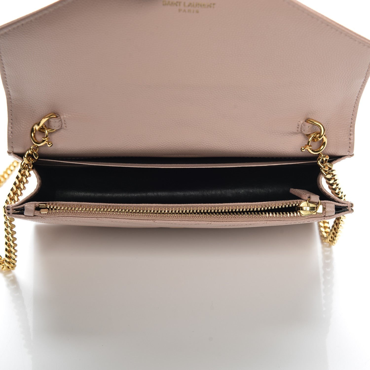 Saint Laurent Grain De Poudre Matelasse Chevron Monogram Envelope Chain Wallet Pale Pink 5 of 11