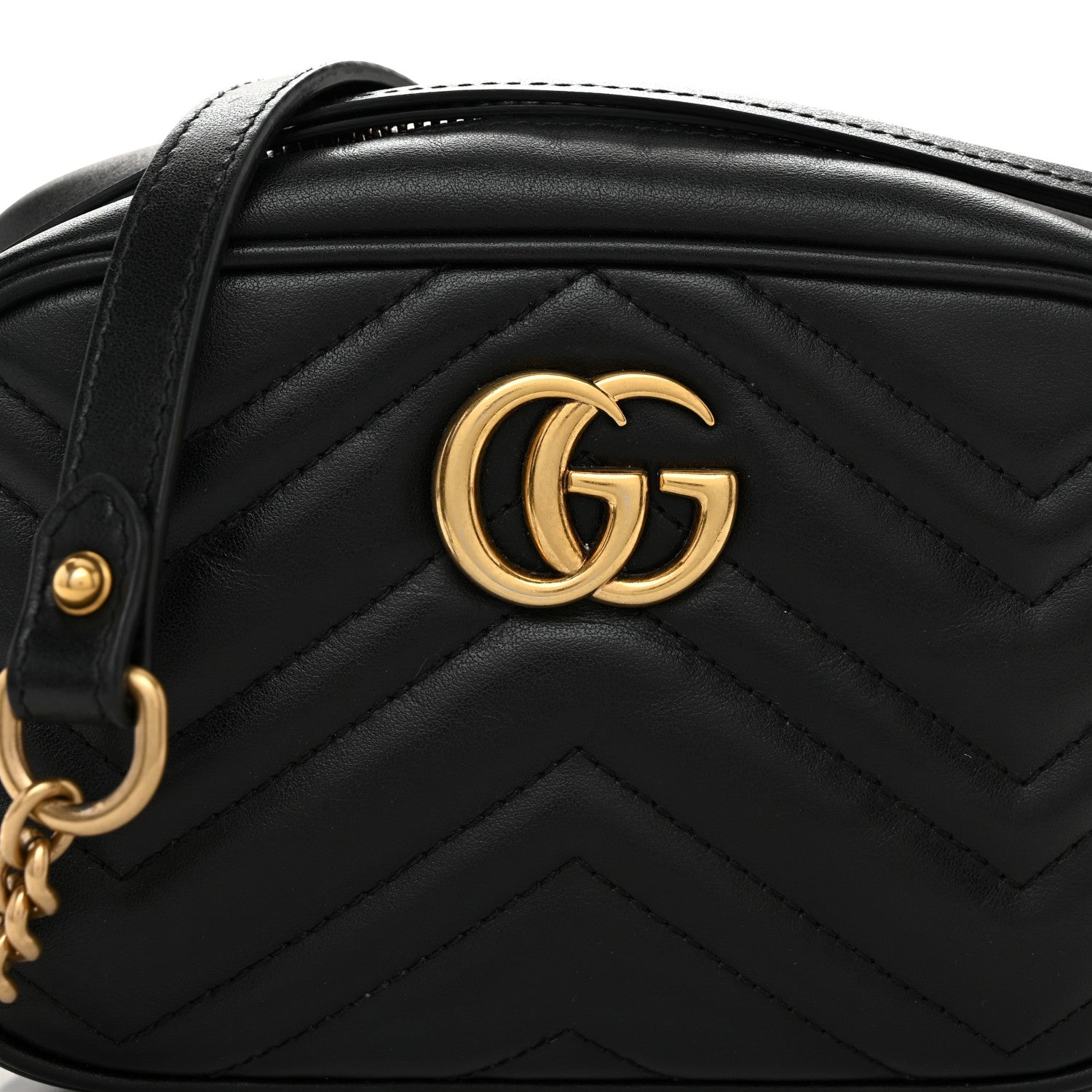 Gucci Calfskin Matelasse Mini GG Marmont Chain Shoulder Bag Black 8 of 11