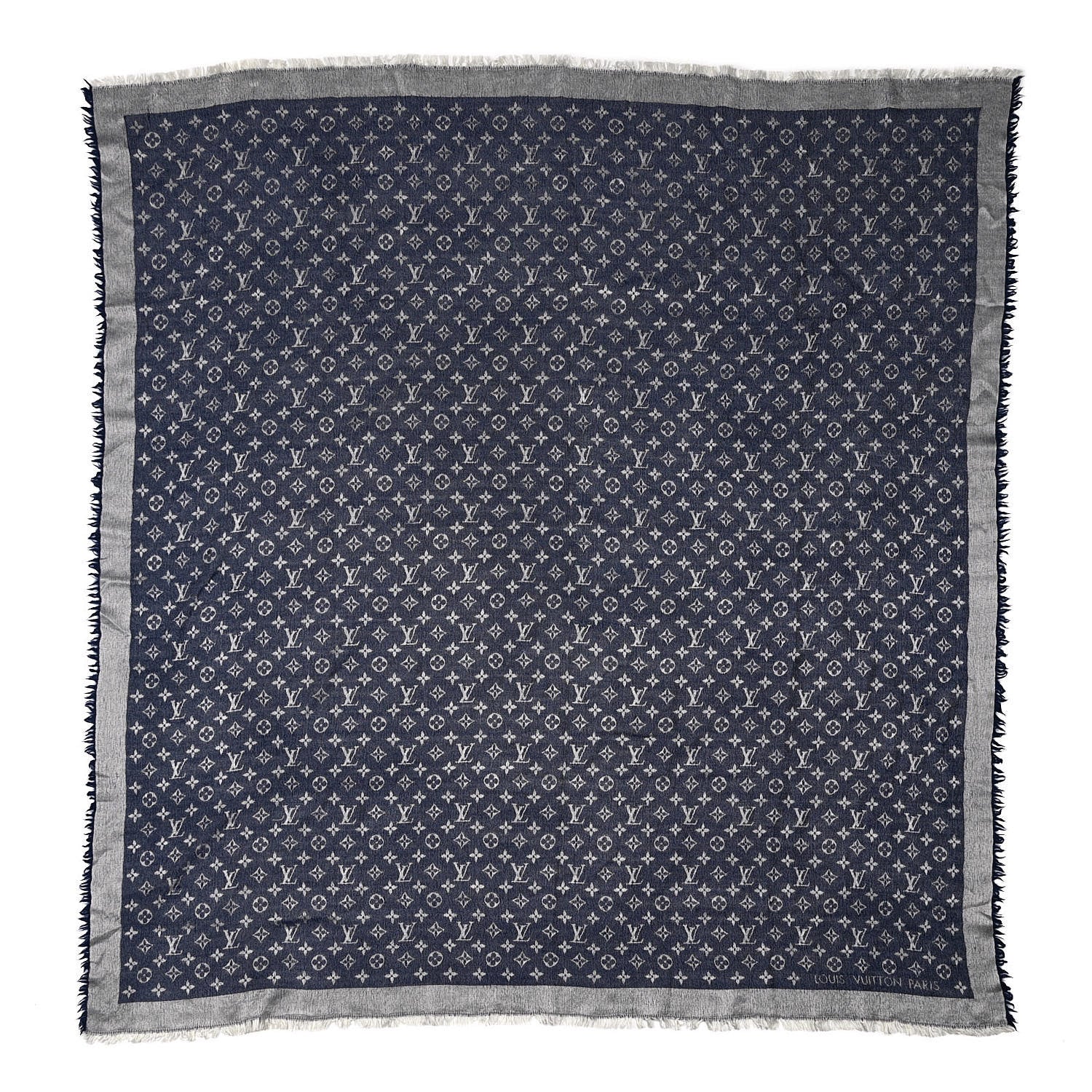 Louis Vuitton Silk Wool Monogram Denim Shawl Blue 1 of 6