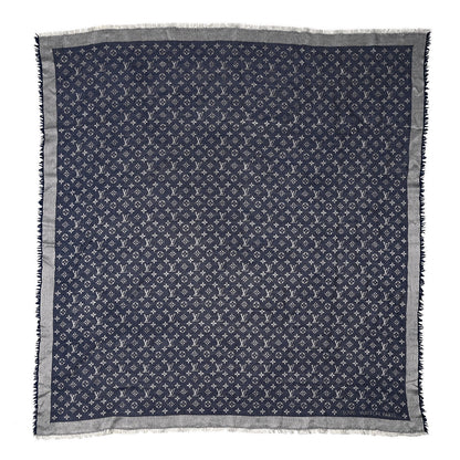 Louis Vuitton Silk Wool Monogram Denim Shawl Blue 1 of 6