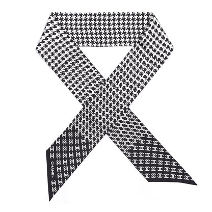 Chanel Silk Twill Houndstooth Slim Bandeau Scarf Black Ecru 1 of 3