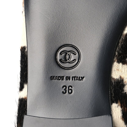 Chanel Pony Hair Calfskin Cap Toe CC Ballerina Flats 36 White Brown Black 8 of 10