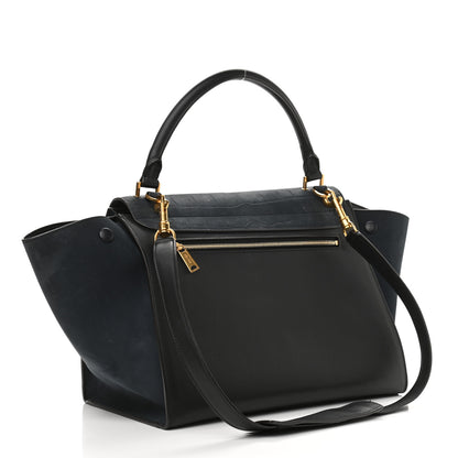 Celine Nubuck Crocodile Embossed Medium Trapeze Navy 3 of 12