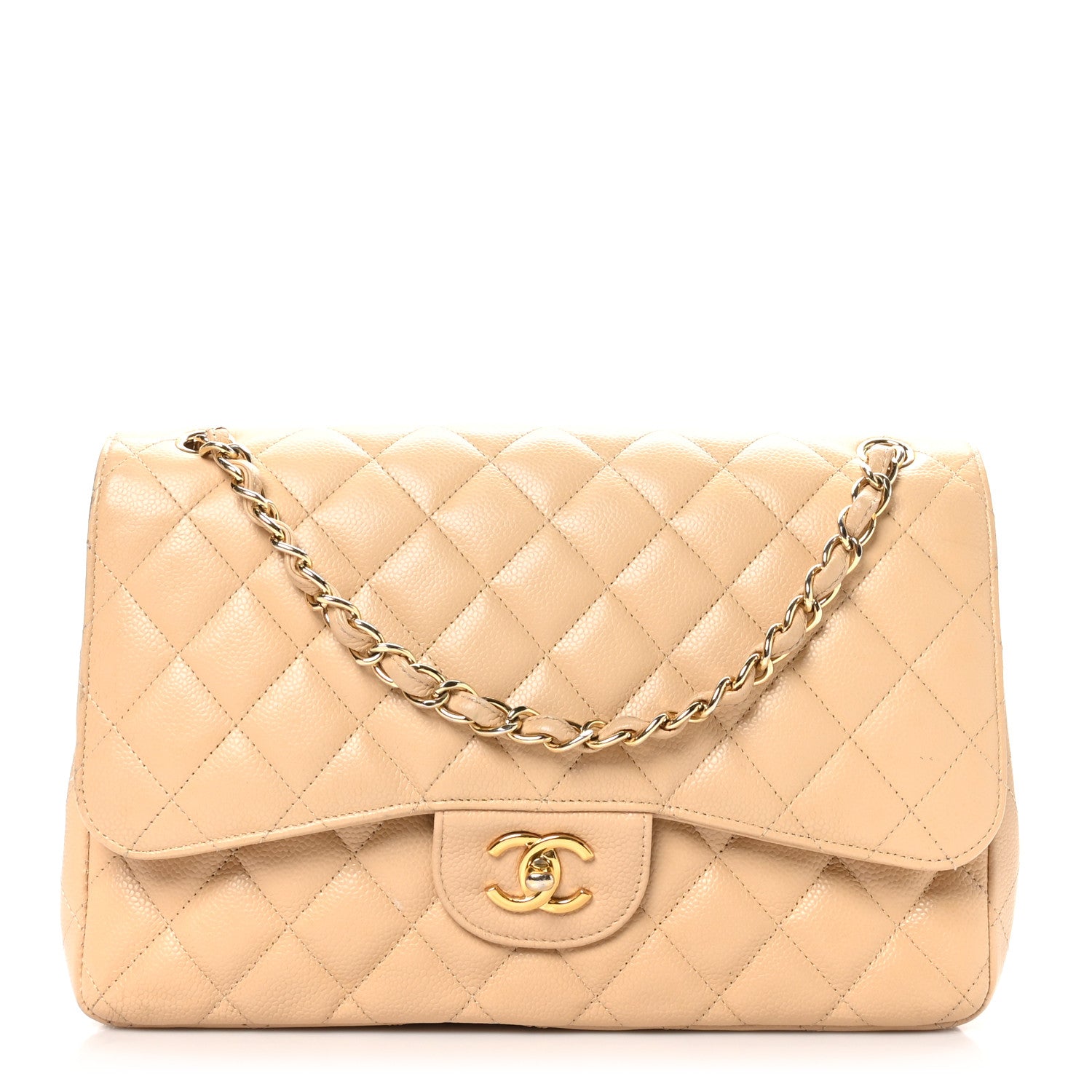 Chanel Caviar Quilted Jumbo Double Flap Beige 1 of 12
