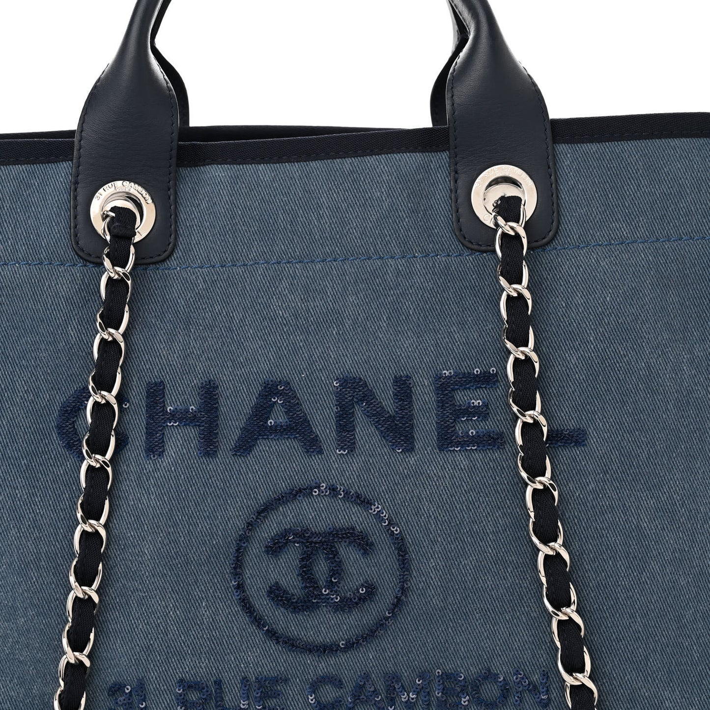 Canvas Sequin Medium Deauville Tote Navy