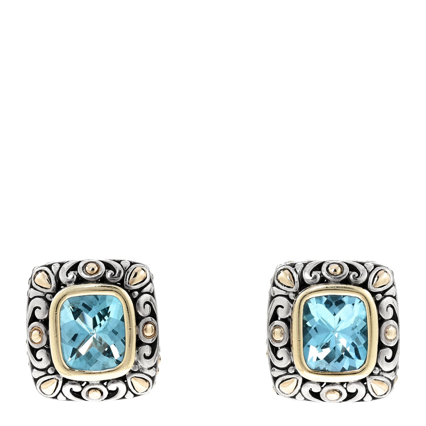 Sterling Silver 18K Yellow Gold Blue Topaz Jaisalmer Earrings