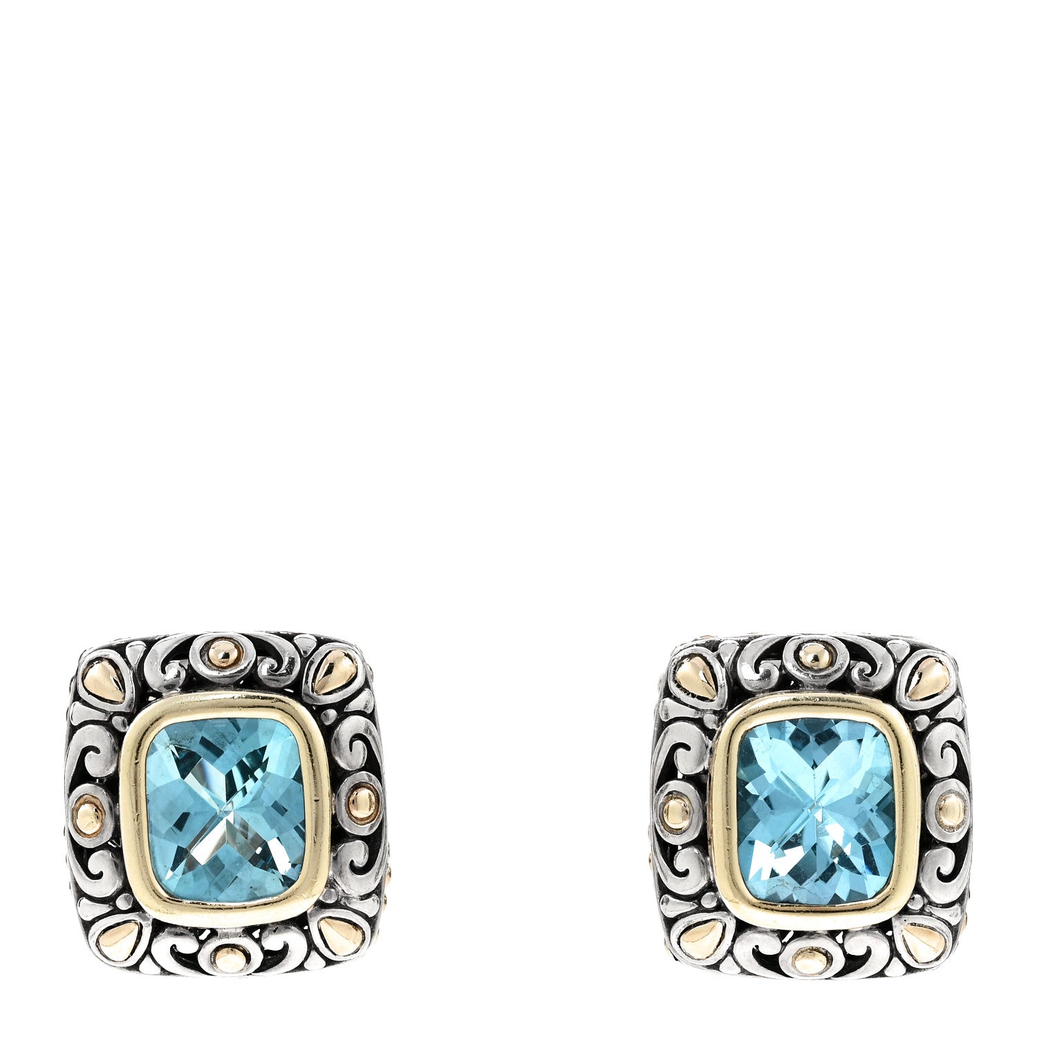 John Hardy Sterling Silver 18K Yellow Gold Blue Topaz Jaisalmer Earrings 1 of 5