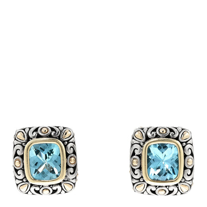 John Hardy Sterling Silver 18K Yellow Gold Blue Topaz Jaisalmer Earrings 1 of 5