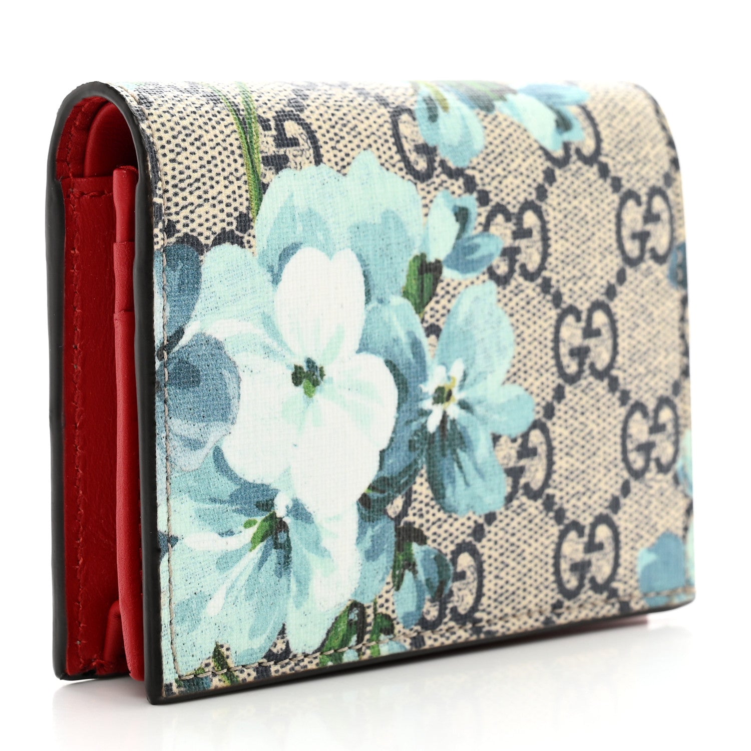 Gucci GG Supreme Monogram Blooms Card Case Wallet Beige Blue Navy Hibiscus Red 3 of 8