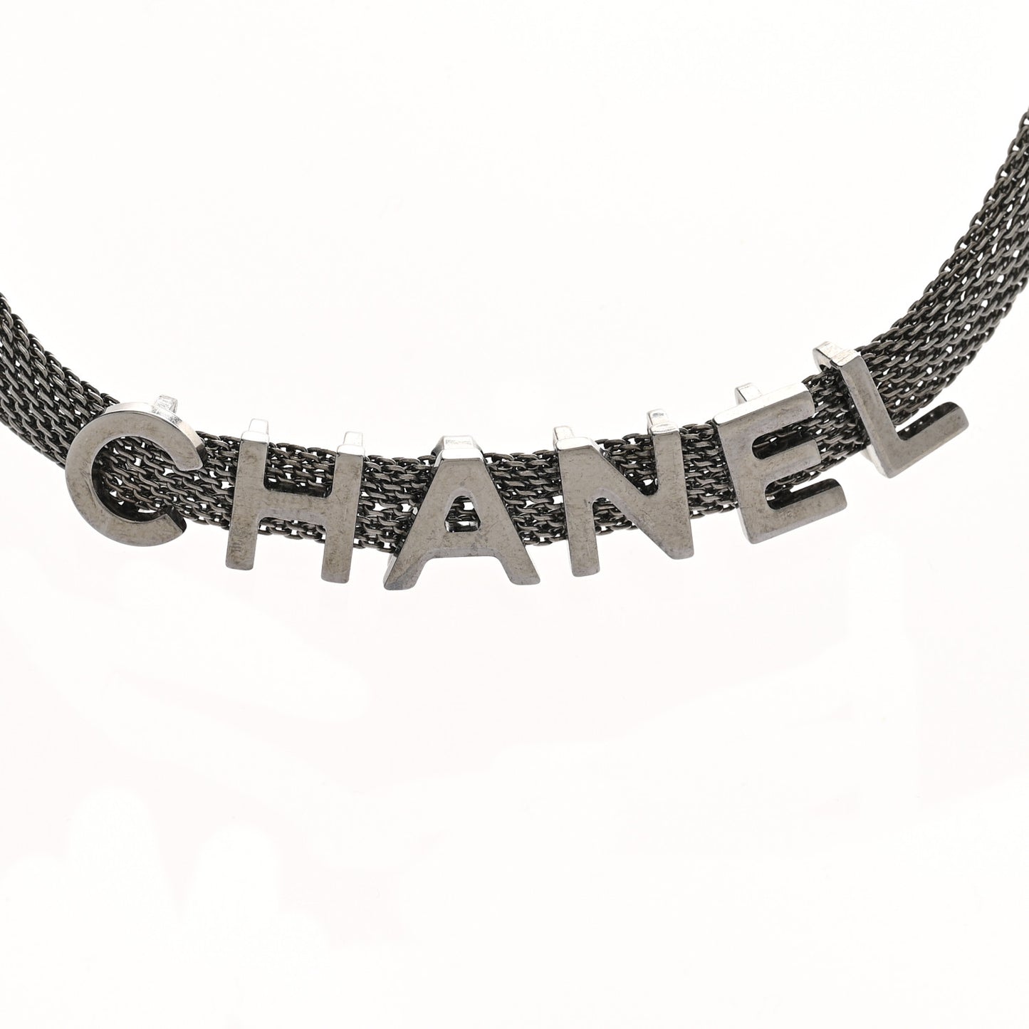 Mesh Logo Choker Necklace Ruthenium