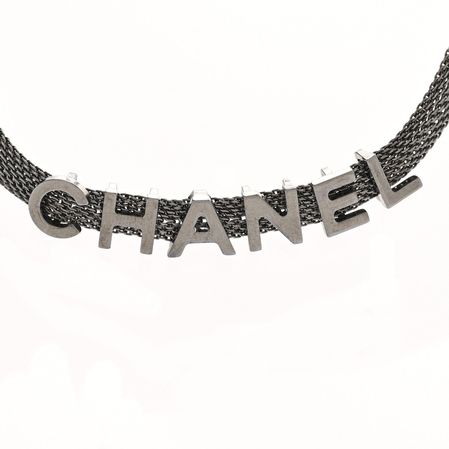 Chanel Mesh Logo Choker Necklace Ruthenium 4 of 5
