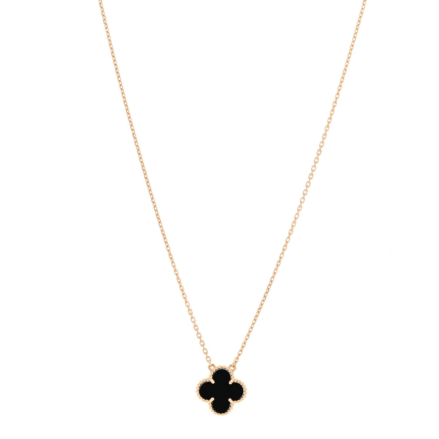 18K Yellow Gold Black Onyx Vintage Alhambra Pendant Necklace
