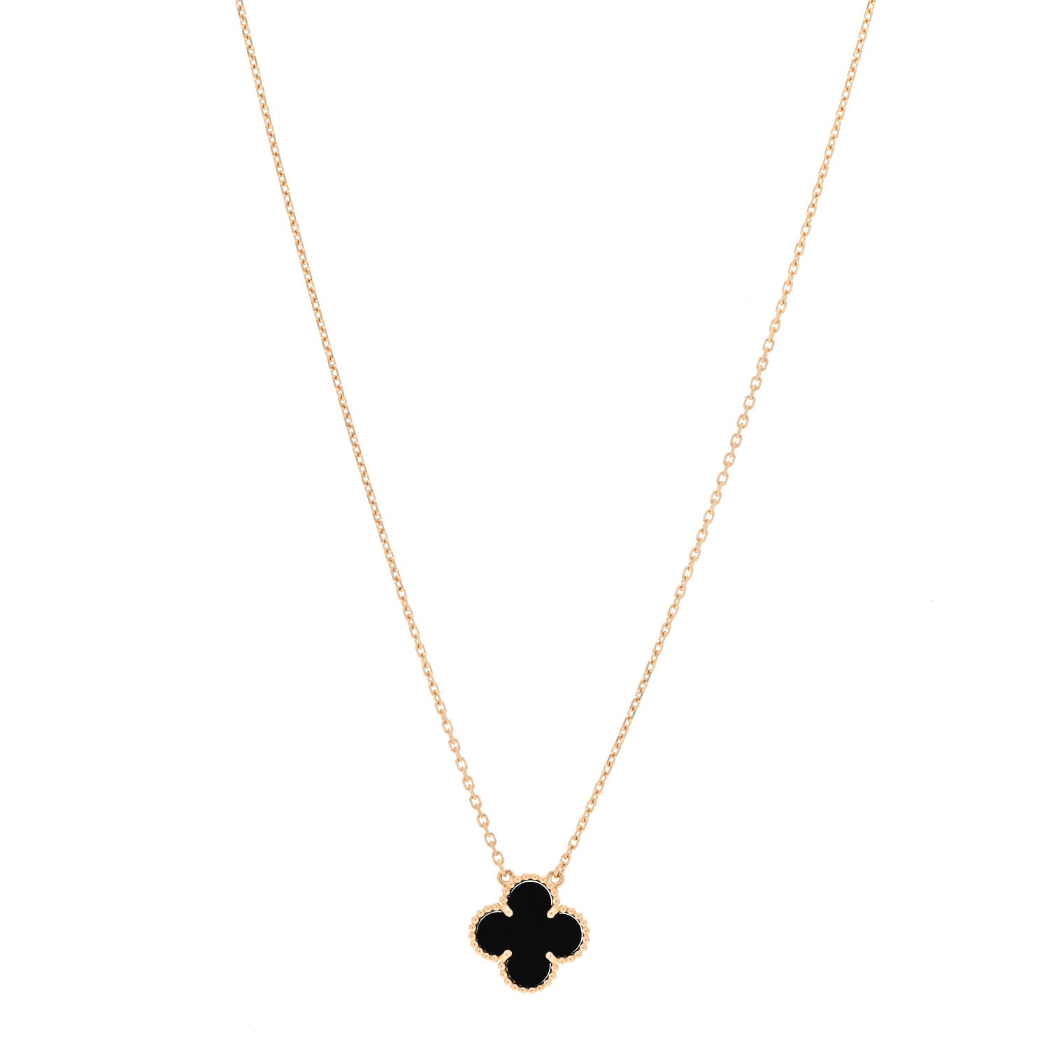 Van Cleef & Arpels 18K Yellow Gold Black Onyx Vintage Alhambra Pendant Necklace 1 of 5