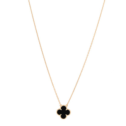 Van Cleef & Arpels 18K Yellow Gold Black Onyx Vintage Alhambra Pendant Necklace 1 of 5