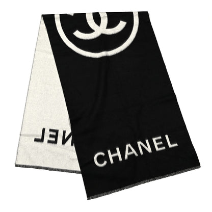 Chanel Cashmere CC Fringe Stole Black White 2 of 3