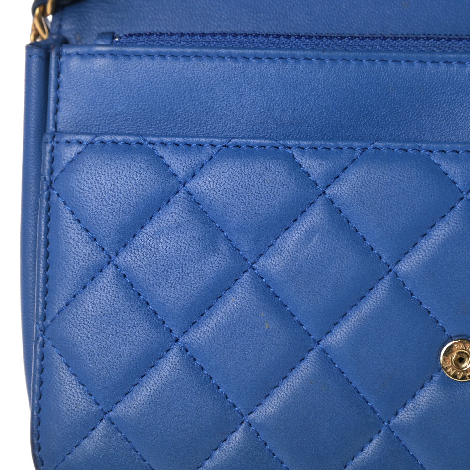 Chanel Lambskin Quilted Boy Wallet On Chain WOC Blue 14 of 21