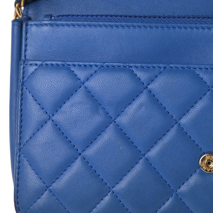 Chanel Lambskin Quilted Boy Wallet On Chain WOC Blue 14 of 21