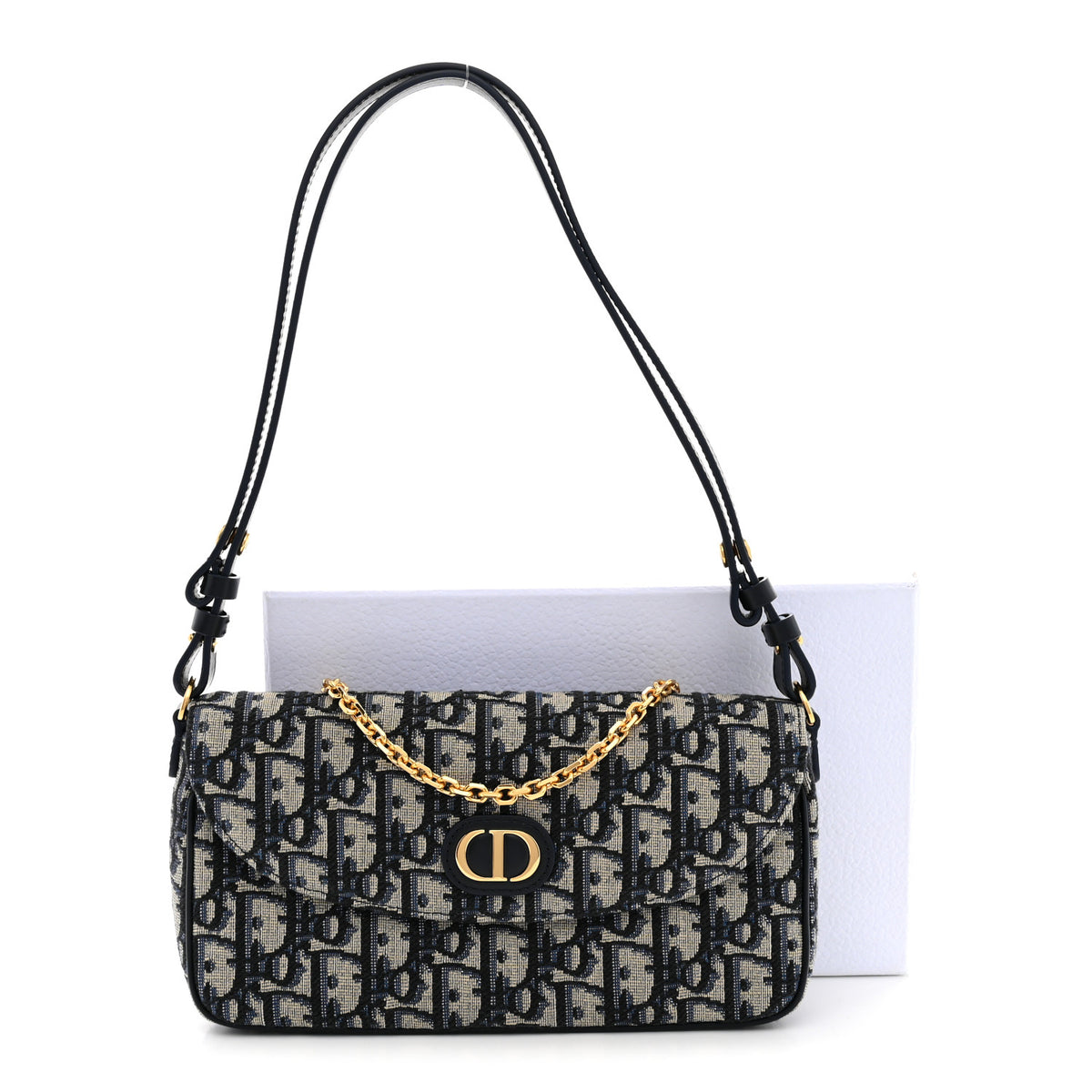 Oblique Jacquard Calfskin 30 Montaigne D-Vine Pouch With Chain Blue