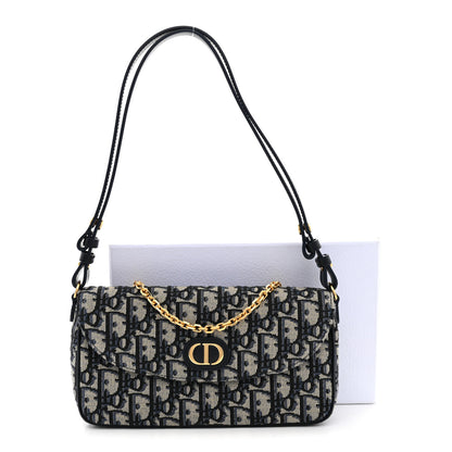 Christian Dior Oblique Jacquard Calfskin 30 Montaigne D-Vine Pouch With Chain Blue 11 of 11