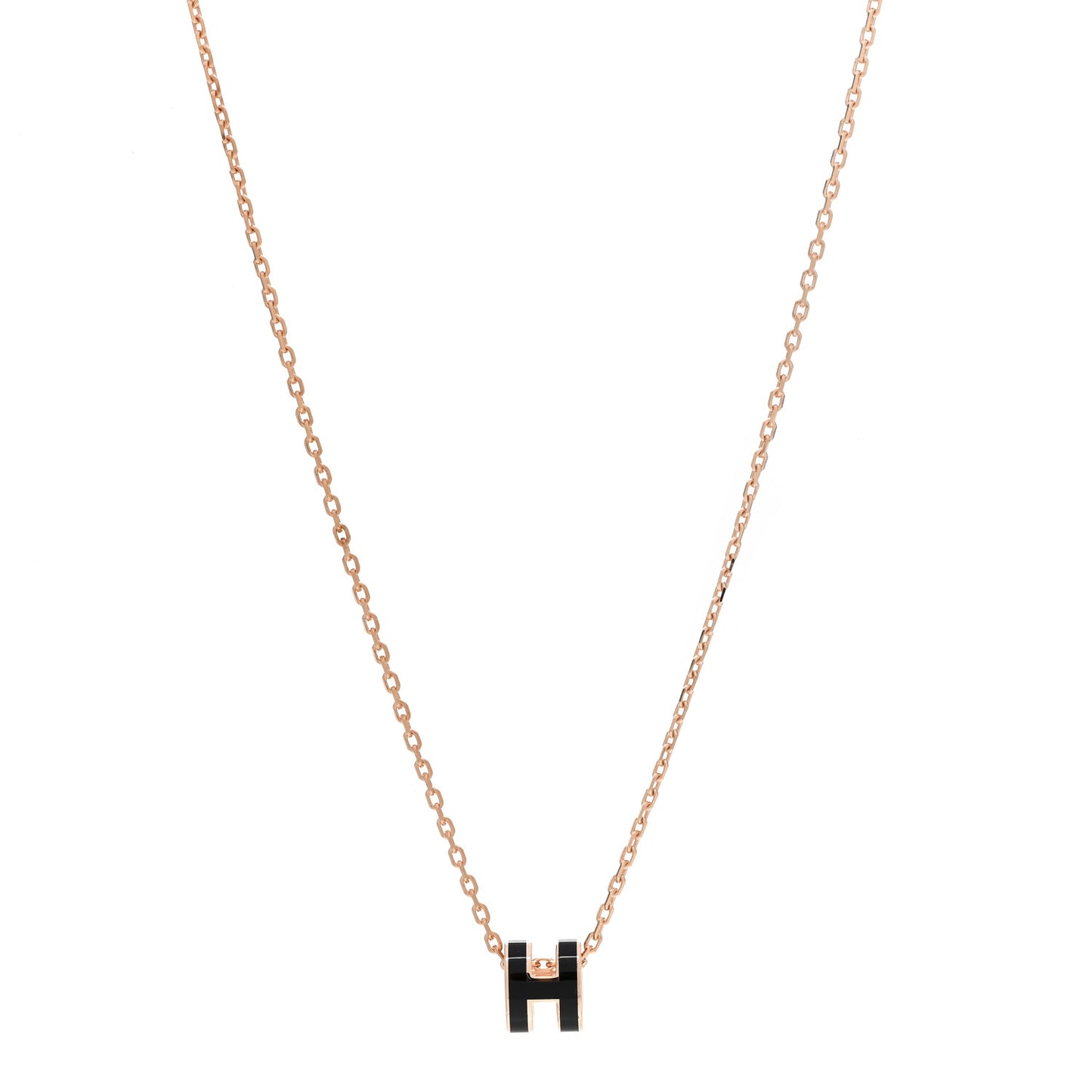 Lacquered Rose Gold Mini Pop H Pendant Necklace Black