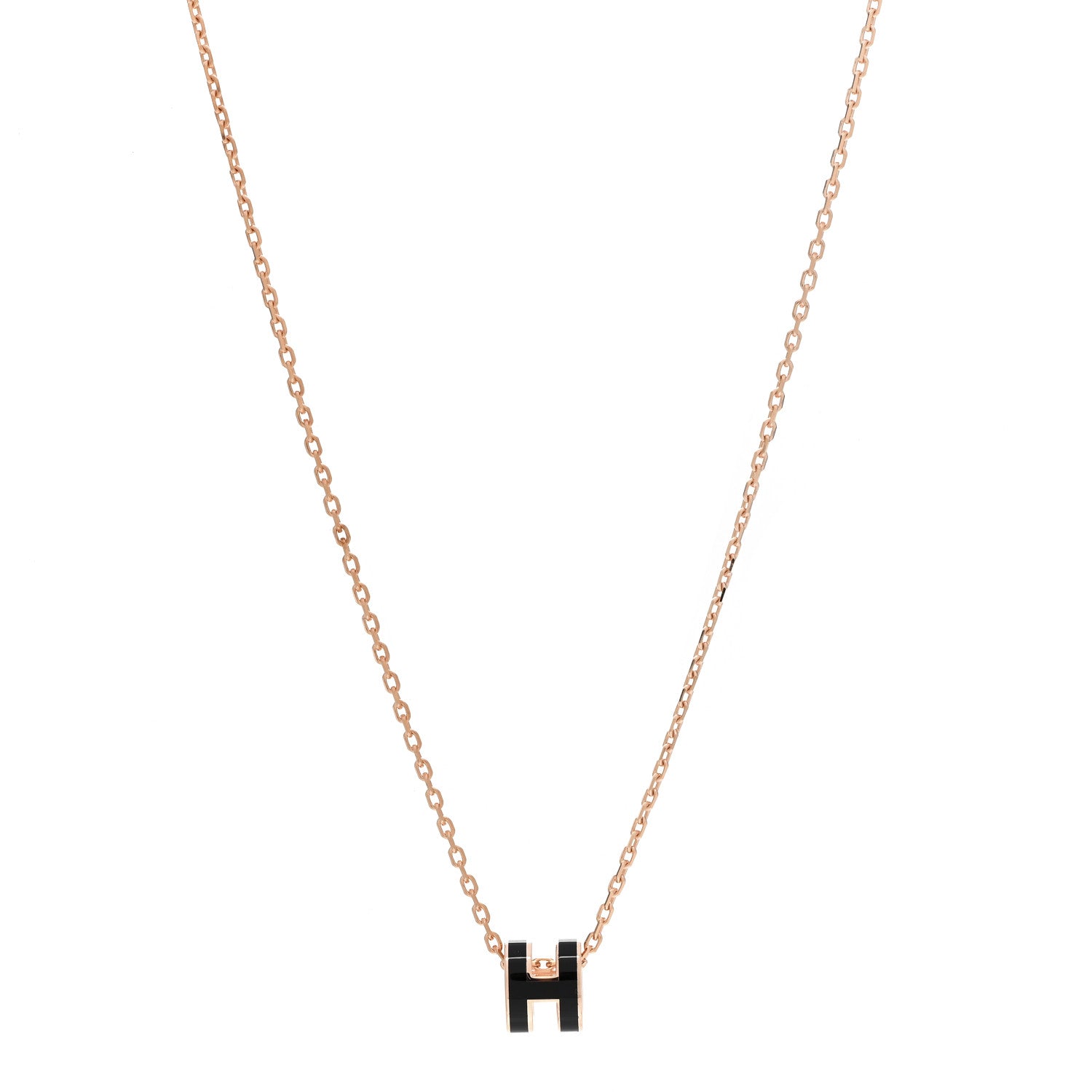 Hermes Lacquered Rose Gold Mini Pop H Pendant Necklace Black 1 of 3