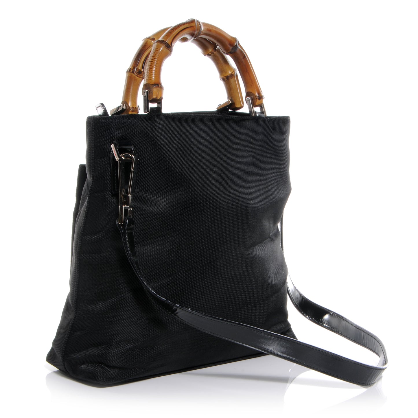 Nylon Bamboo Top Handle Tote Black