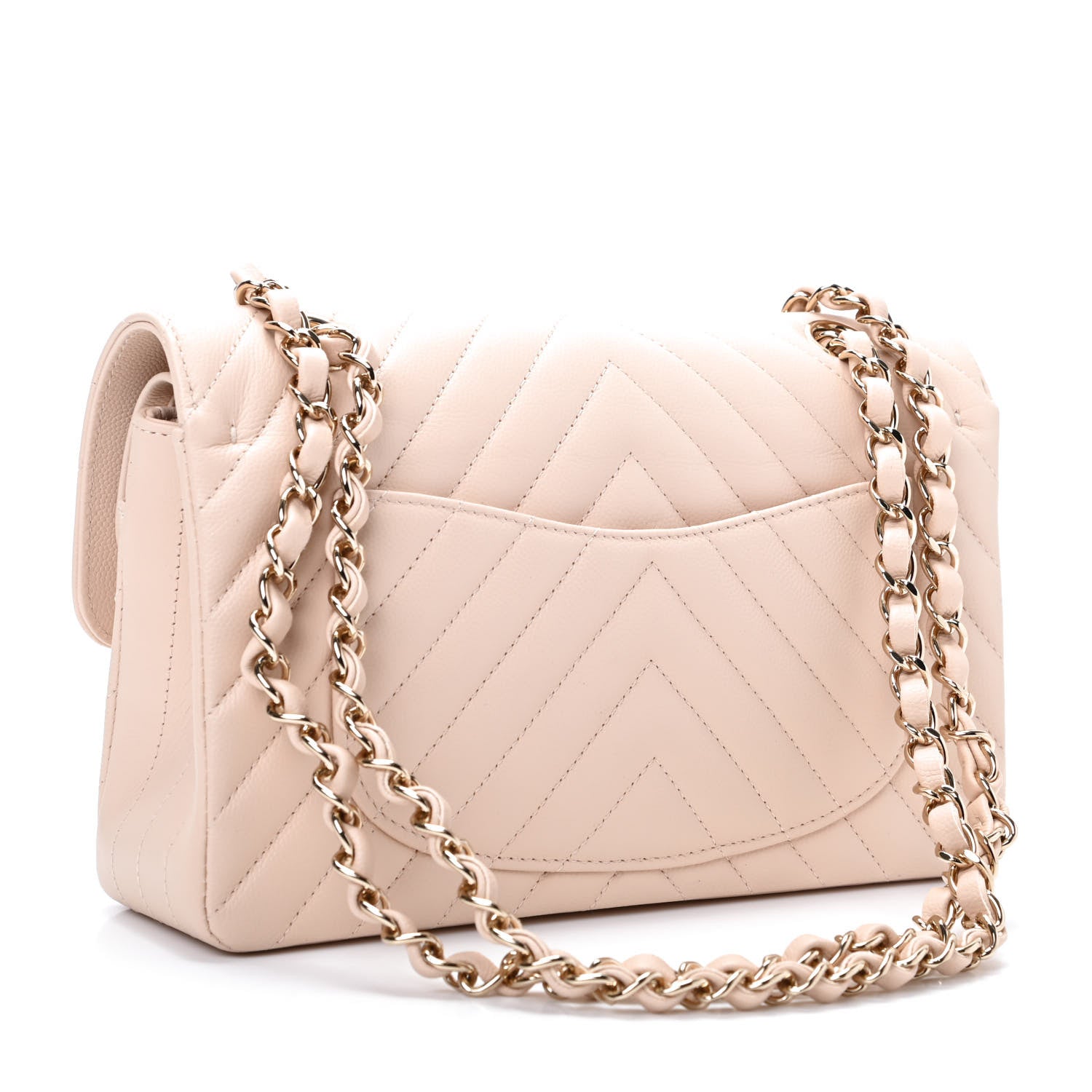 Chanel Caviar Chevron Quilted Small Double Flap Beige 3 of 10