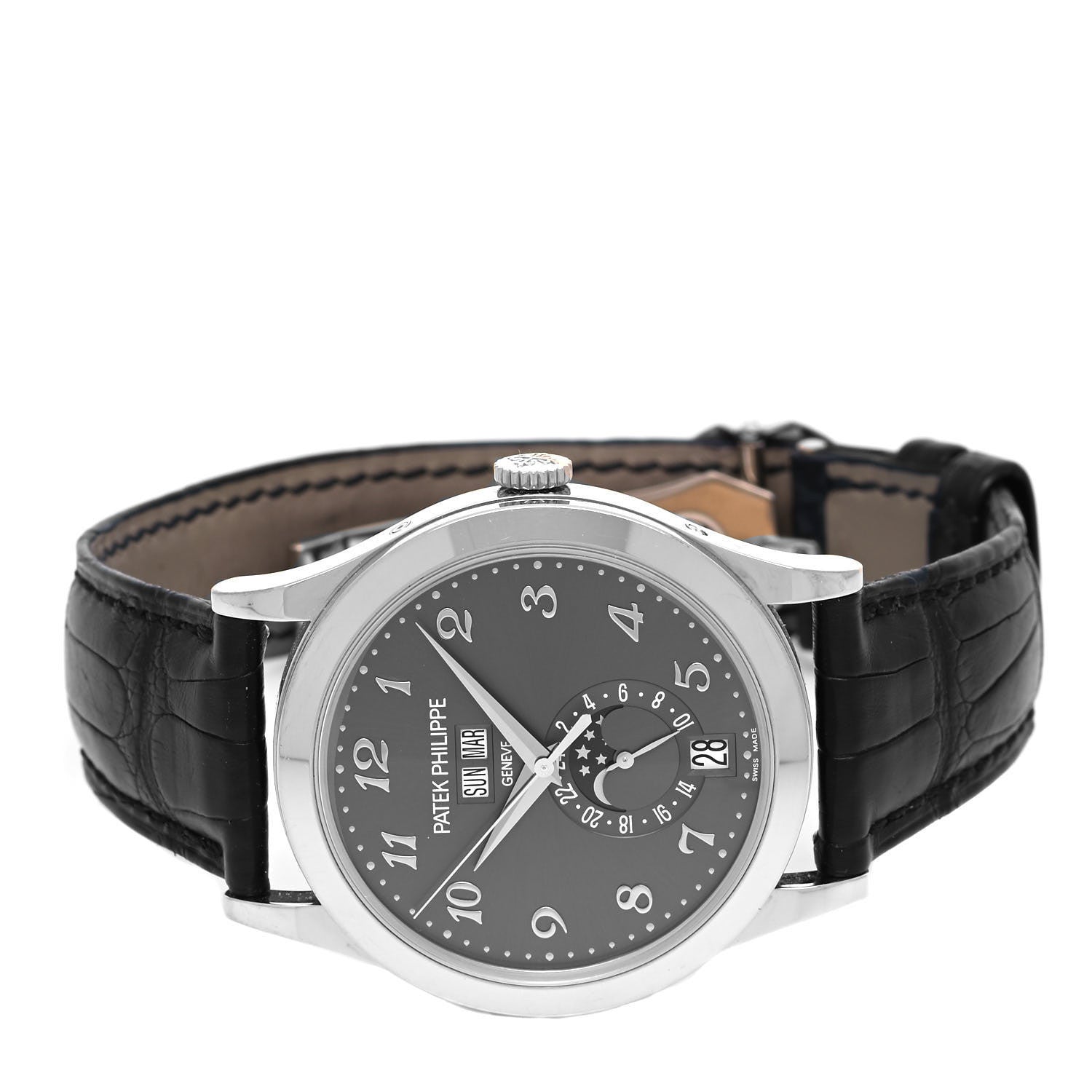 Patek Philippe 18K White Gold Alligator 37mm Annual Calendar Moonphase Automatic Watch Black 5396G-014 2 of 6