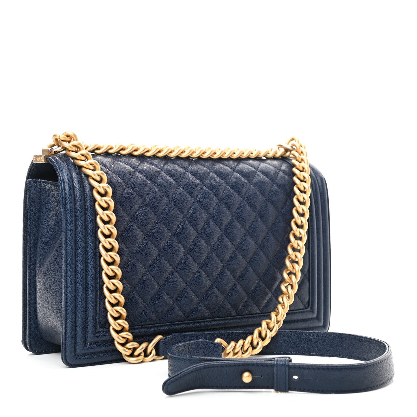Caviar Quilted New Medium Boy Flap Dark Navy Blue