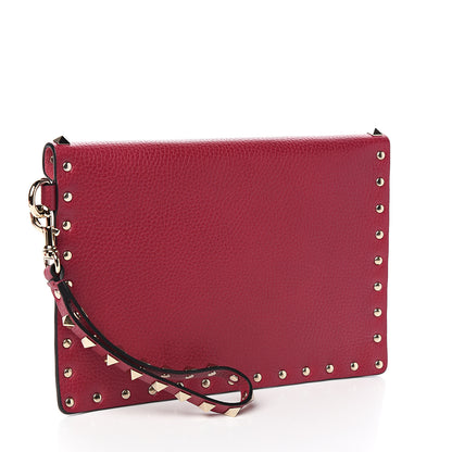 Valentino Garavani Pebbled Calfskin Medium Rockstud Envelope Flat Wristlet Pouch Fuxia 2 of 6