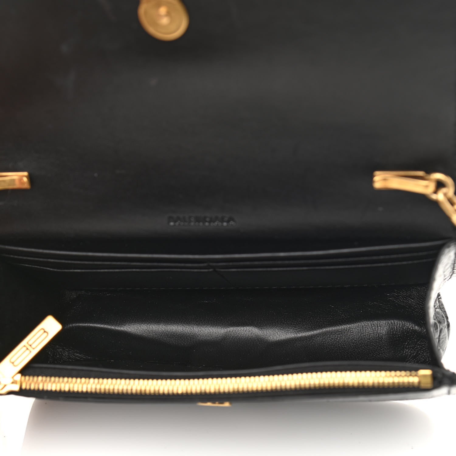 Balenciaga Extra Supple Calfskin Crocodile Embossed Gossip Wallet On Chain Black 5 of 13