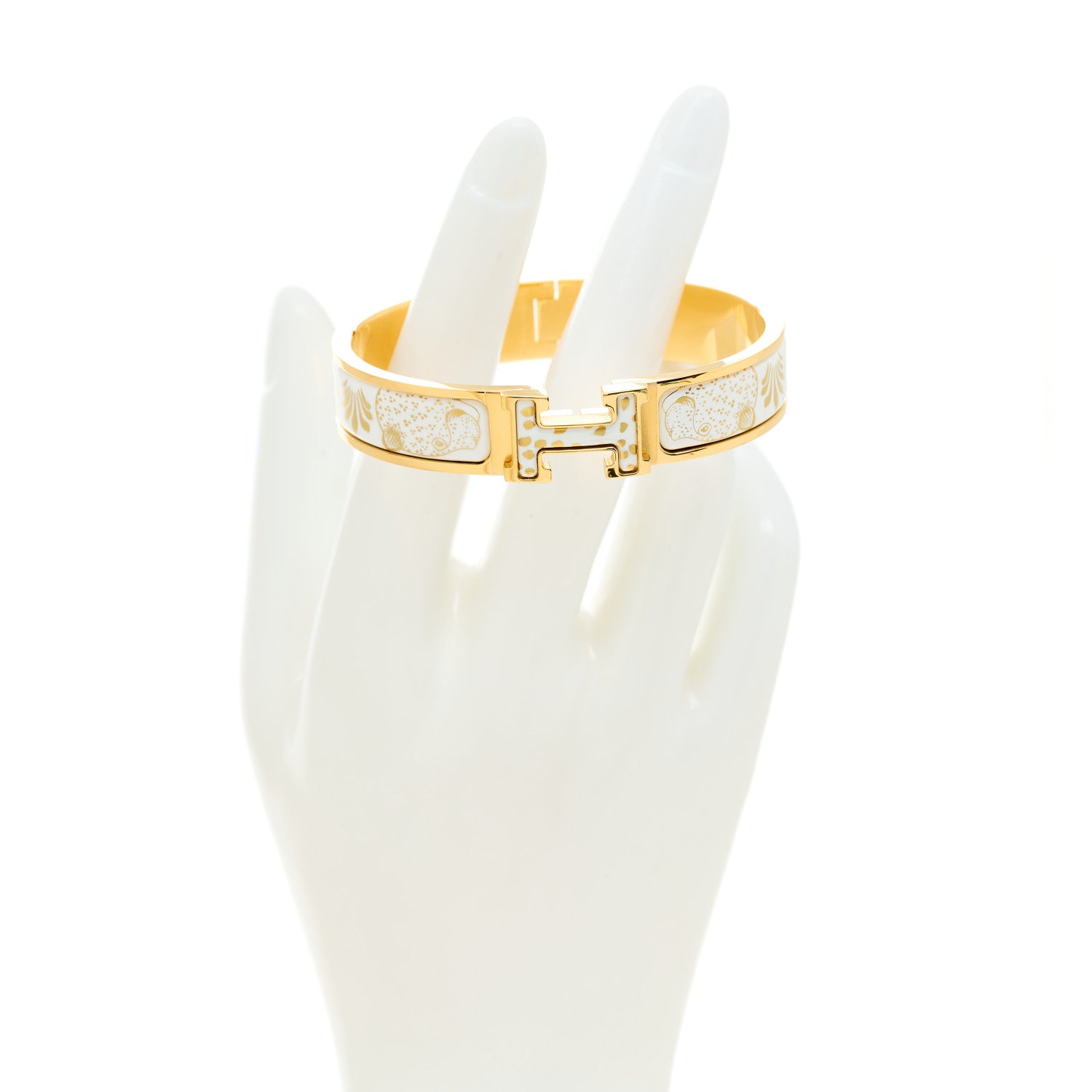 Hermes Enamel Printed Narrow Leopards Clic Clac H Bracelet PM Jaune Or White 2 of 5