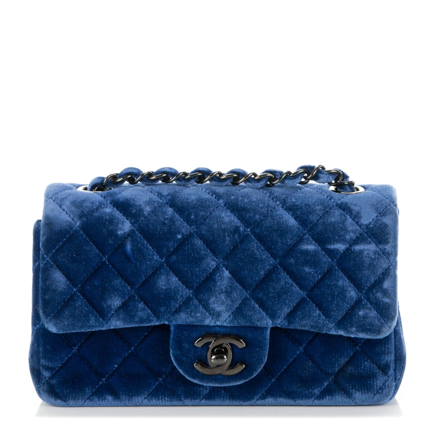Velvet Quilted Mini Rectangular Flap Blue