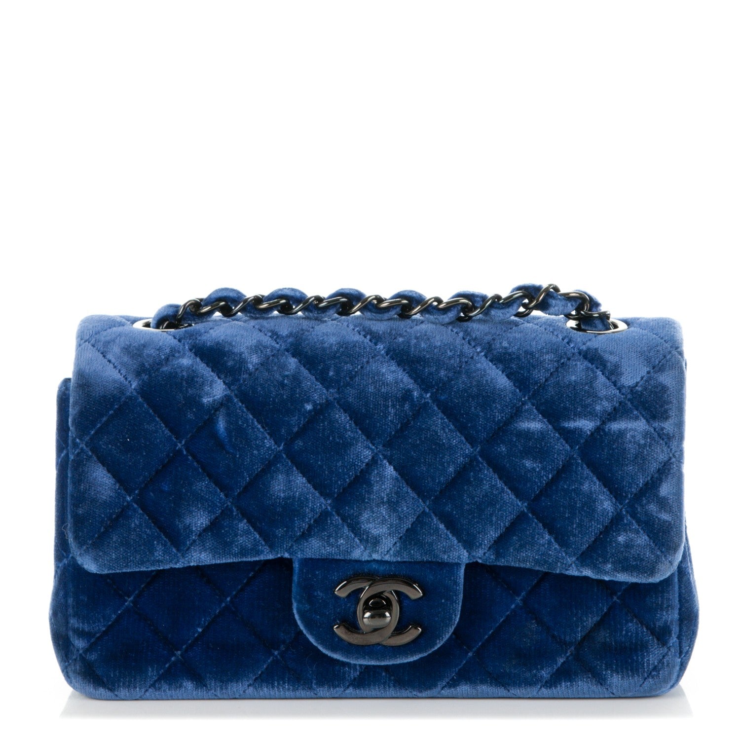 Chanel Velvet Quilted Mini Rectangular Flap Blue 1 of 7