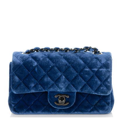 Chanel Velvet Quilted Mini Rectangular Flap Blue 1 of 7