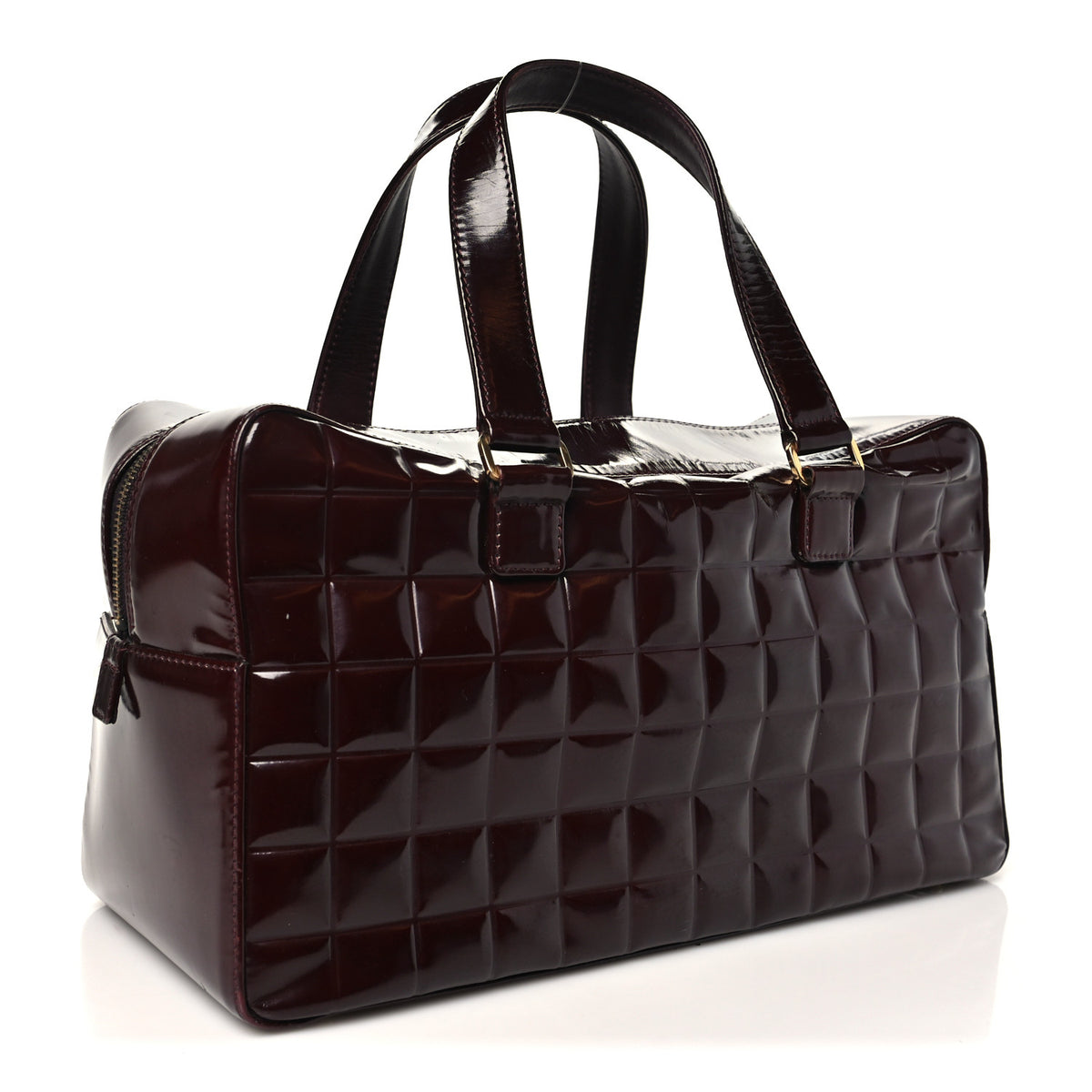 Patent Quilted Chocolate Bar Bowler Burgundy