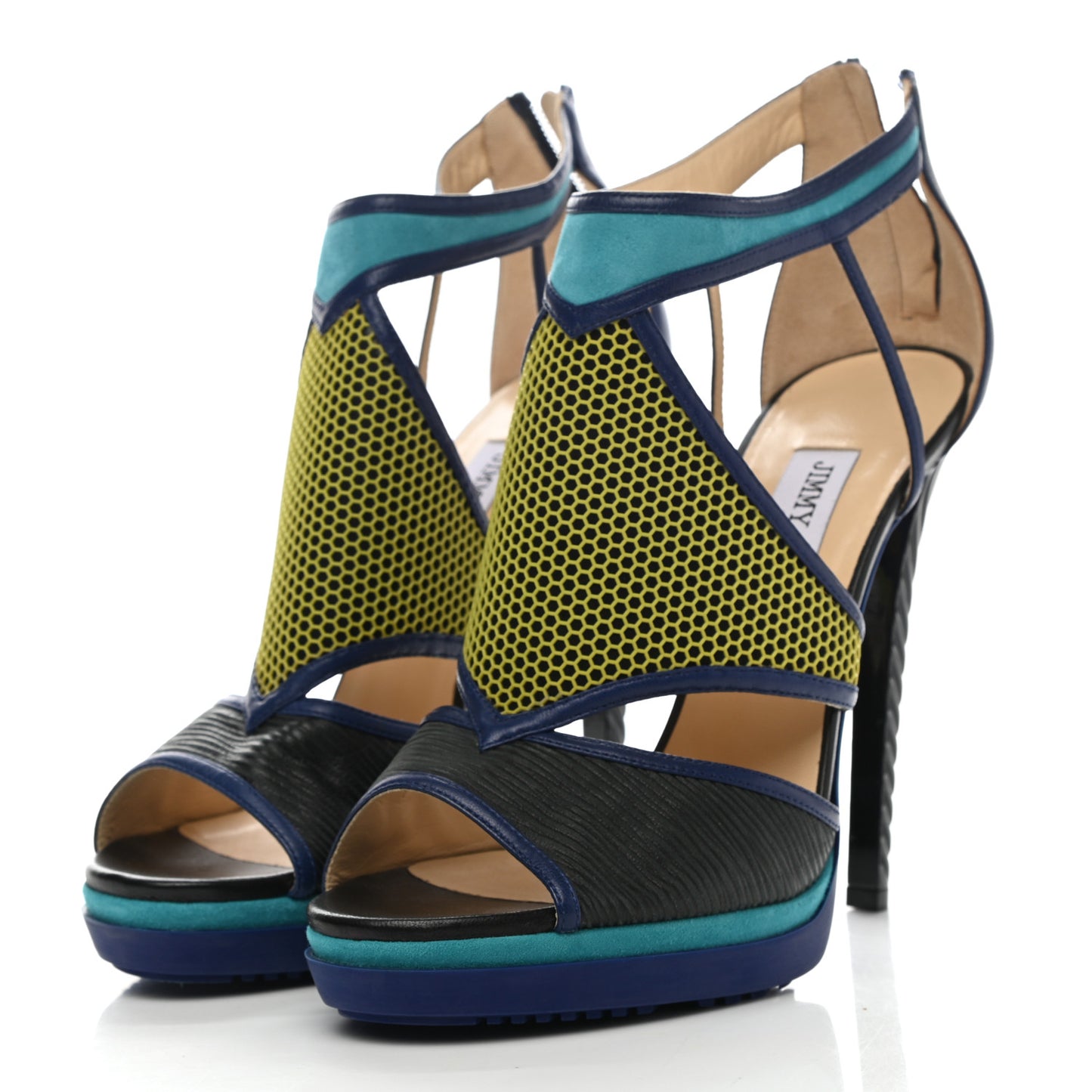 Calfskin Suede Enamel Lythe Mixed Media Platform Sandals 40.5 Black Multicolor