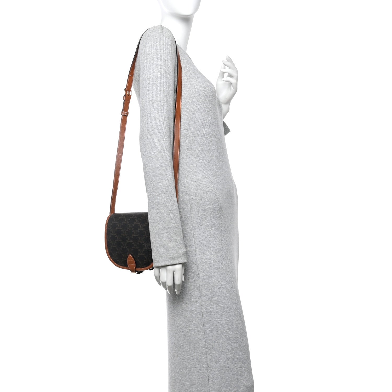 Celine Triomphe Canvas Medium Folco Bag Tan 2 of 9