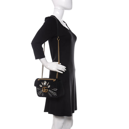 Gucci Velvet Matelasse Marquise Crystals Embroidered Small GG Marmont Shoulder Bag Black 2 of 10