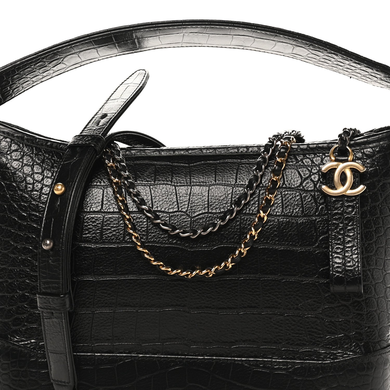 Chanel Crocodile Embossed Calfskin Medium Gabrielle Cocodile Hobo Black 8 of 11