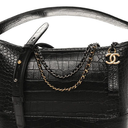 Chanel Crocodile Embossed Calfskin Medium Gabrielle Cocodile Hobo Black 8 of 11