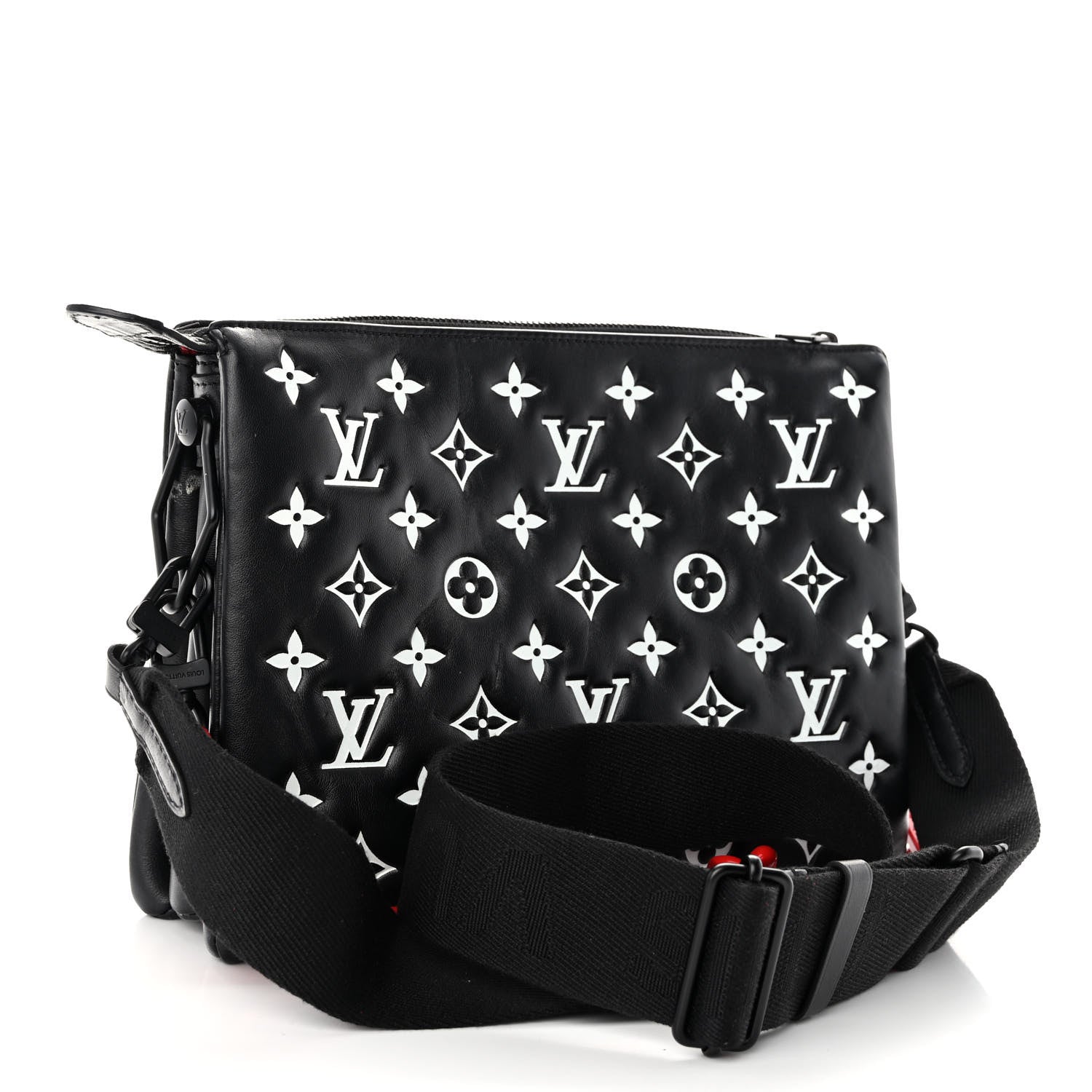 Louis Vuitton Lambskin Embossed Monogram Coussin PM Black White 3 of 12