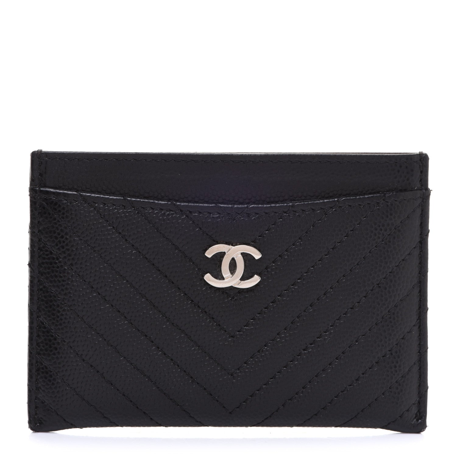 Chanel Caviar Chevron Quilted Card Holder Black 1 of 14