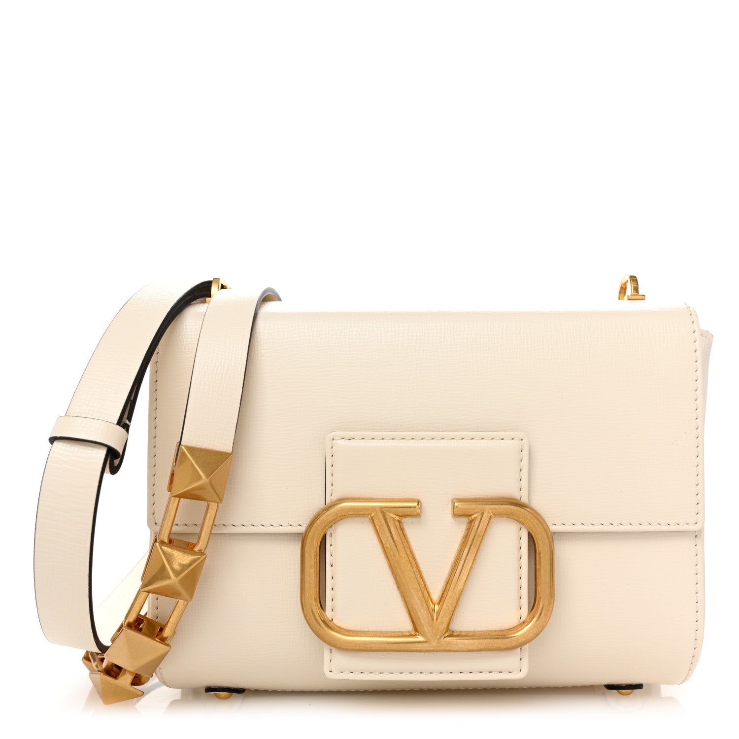 Valentino Garavani Grainy Calfskin VLogo Stud Sign Shoulder Bag Light Ivory 1 of 9