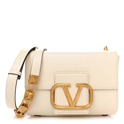 Valentino Garavani Grainy Calfskin VLogo Stud Sign Shoulder Bag Light Ivory 1 of 9