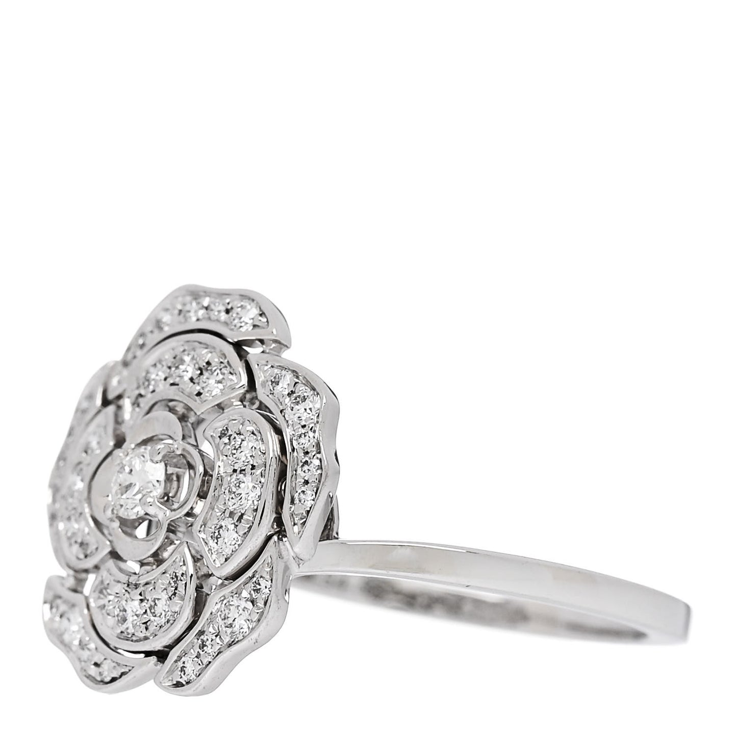 18K White Gold Diamond Small Bouton de Camelia Ring 54 7