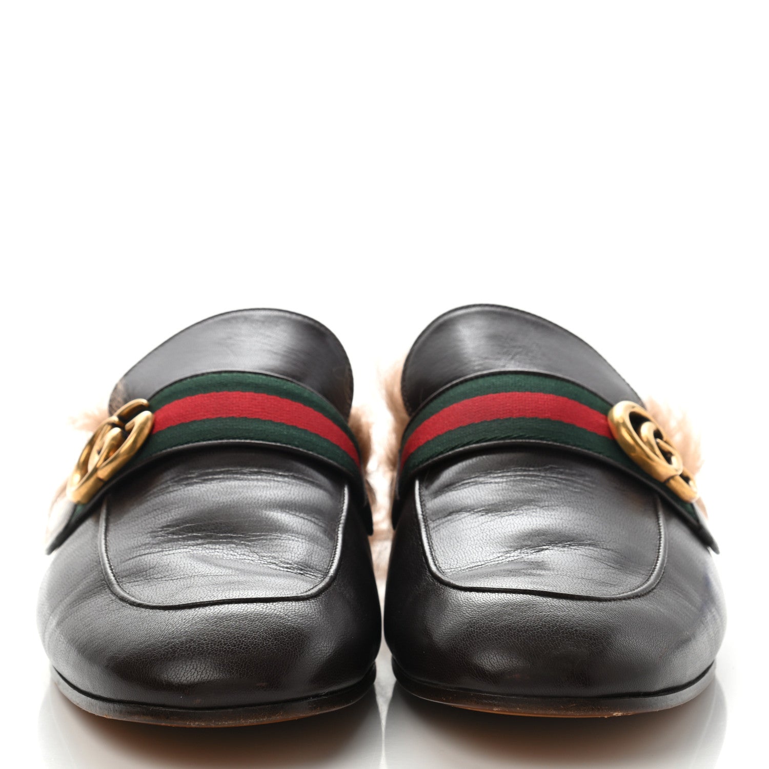 Gucci Goatskin Fur Web GG Mens Princetown Slippers 10 Cocoa 2 of 9
