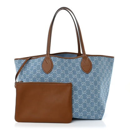 Gucci New Denim GG Monogram Calfskin Large Totissima Tote Light Blue 3 of 10