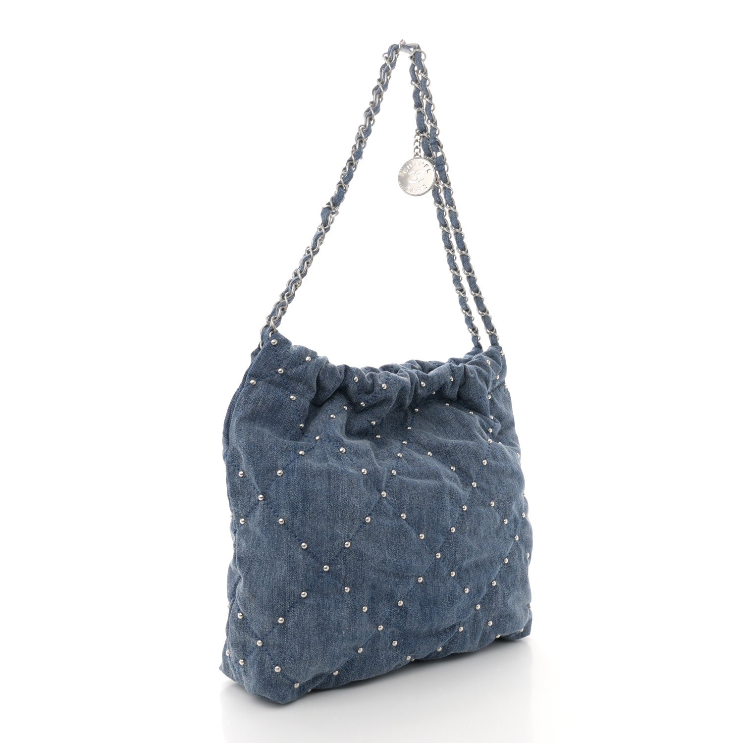 Chanel Washed Denim Quilted Studded Small Chanel 22 Blue 4 of 11