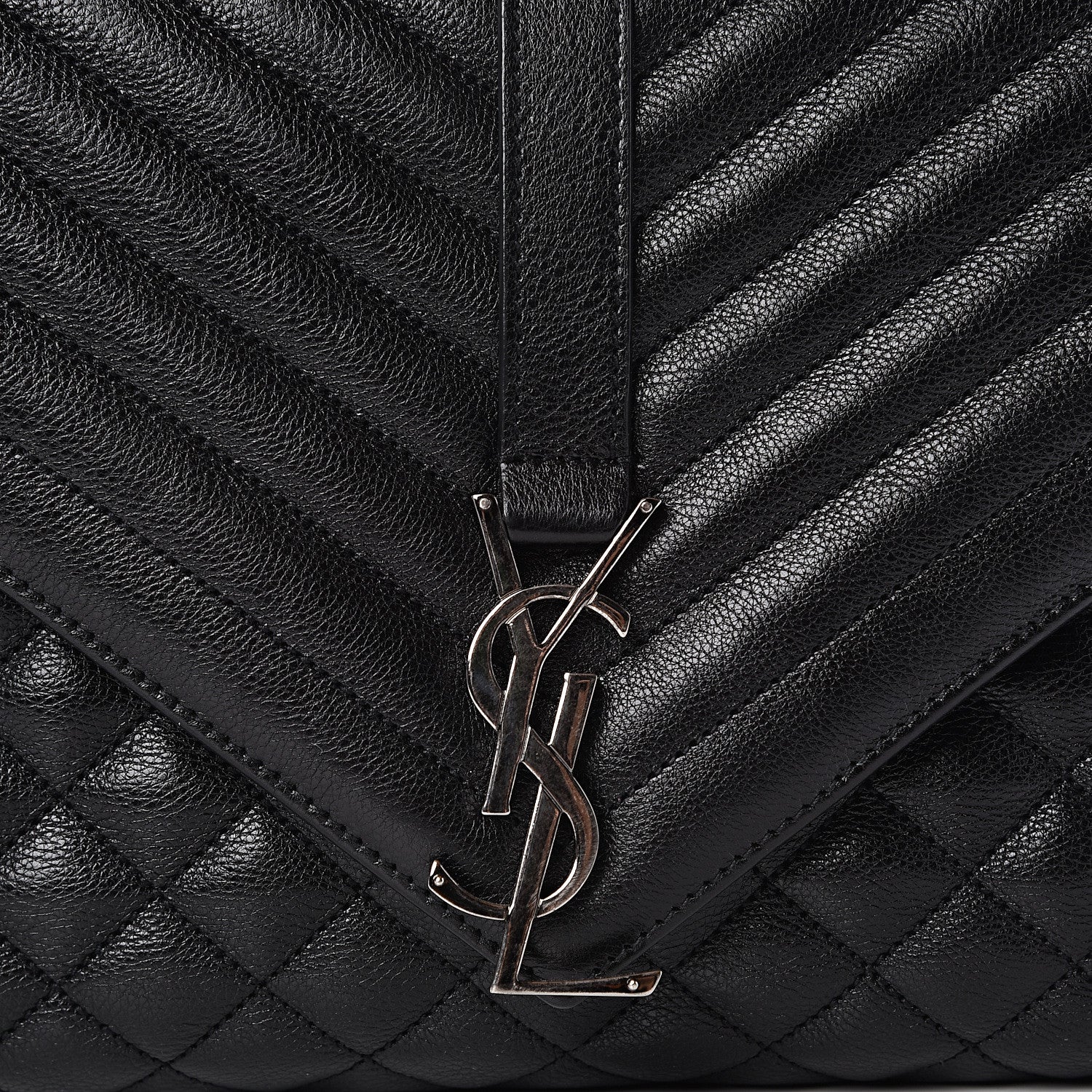 Saint Laurent Calfskin Mixed Matelasse Triquilt Large Monogram Satchel Black 11 of 11